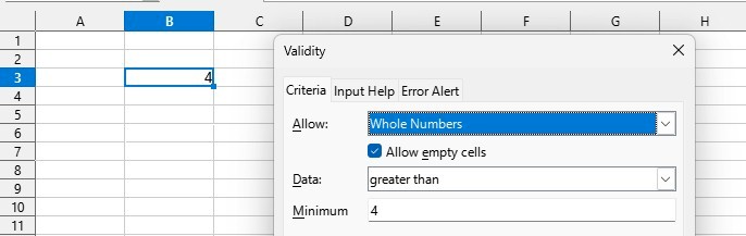 Validation rule in spreadsheet
